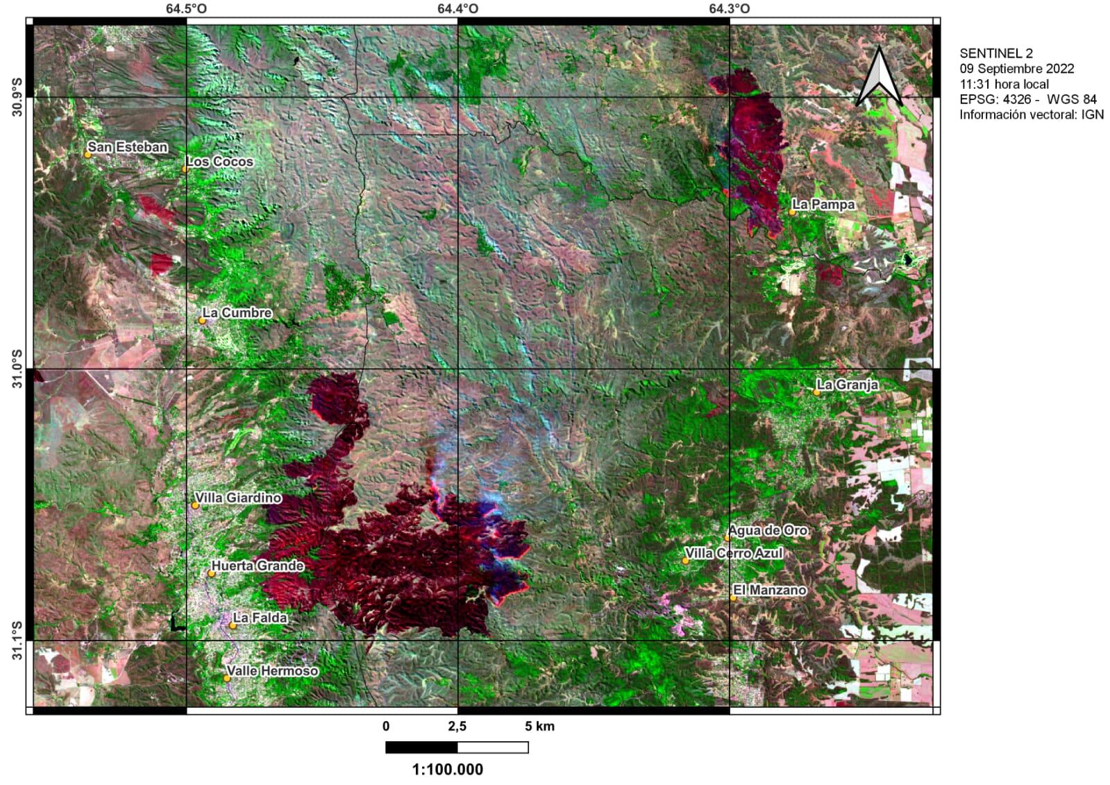 Así se ven desde el espacio los efectos de los incendios en Córdoba (Inta).