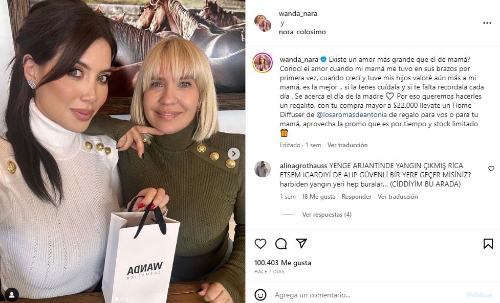 El posteo de Wanda Nara junto a su mamá