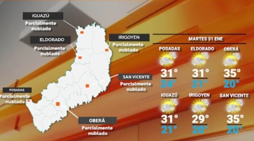 Martes con cielo nublado y aumento de temperaturas en Misiones.