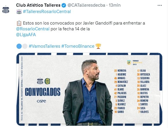 Talleres, con Diego Valoyes y Ramón Sosa adentro, pero sin Francisco Pizzini.