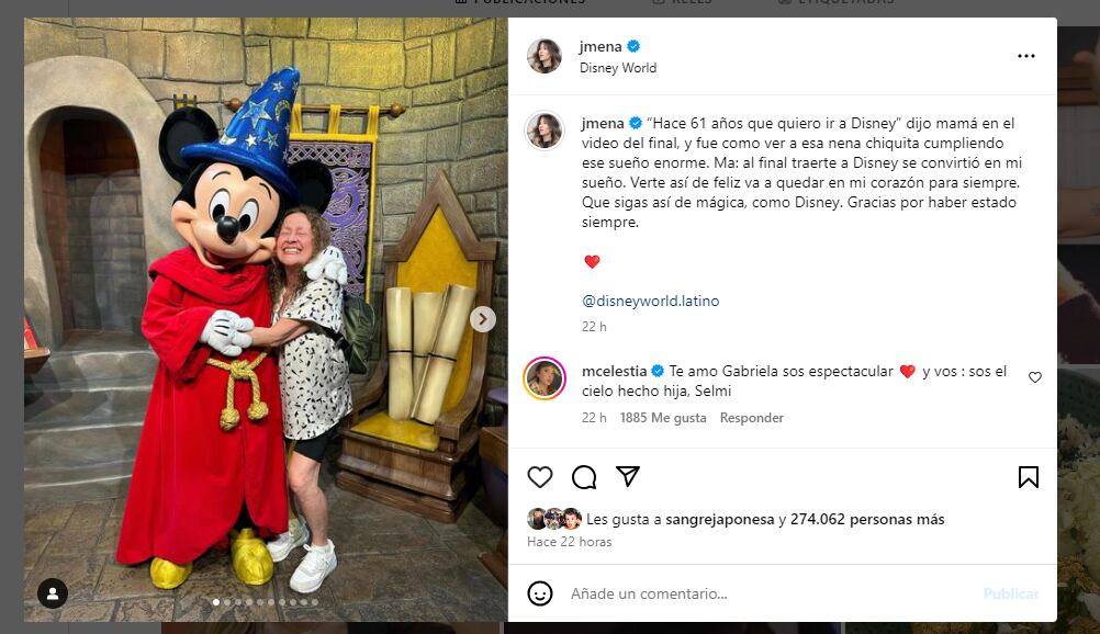 Jimena Barón le cumplió el sueño a su mamá de viajar a Disney