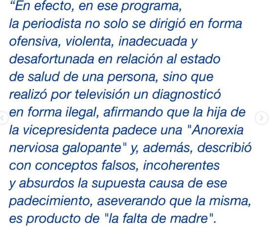 El descargo de Florencia Kirchner a través de su cuenta de Instagram.