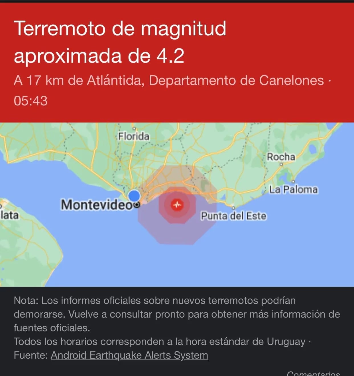 Sismo en Uruguay