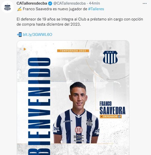 Franco Saavedra, lateral izquierdo de Tigre, fue presentado en Talleres.