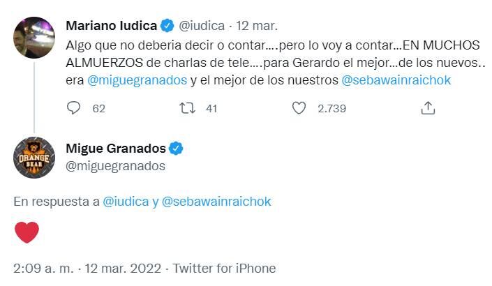 Mariano Iudica compartió el elogio de Rozín a Migue Granados por su trabajo en televisión y radio.