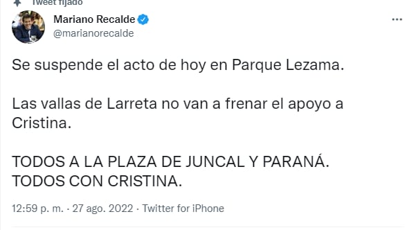 El repudio del kirchnerismo a las vallas fuera de la casa de Cristina Kirchner.