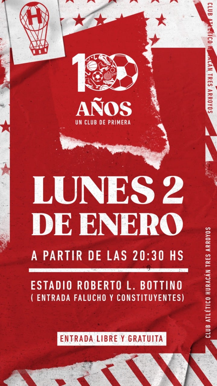 100 años de Huracán de Tres Arroyos: el lunes 2 de enero se realizará la vigilia