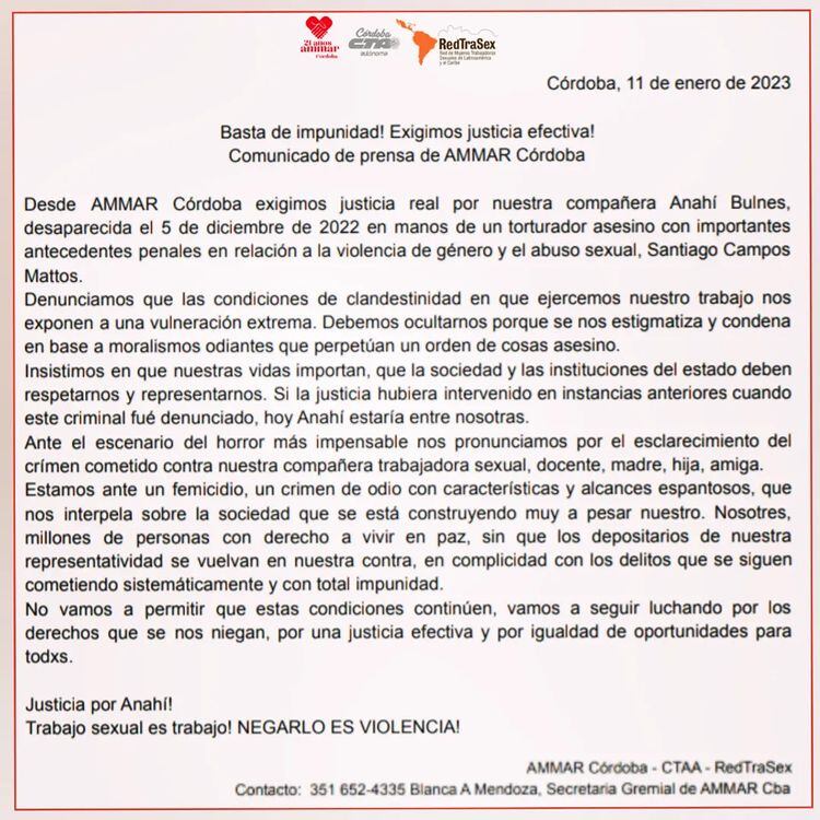 Ammar Córdoba se refirió al hecho y pidió que el hecho se caratule como "femicidio".