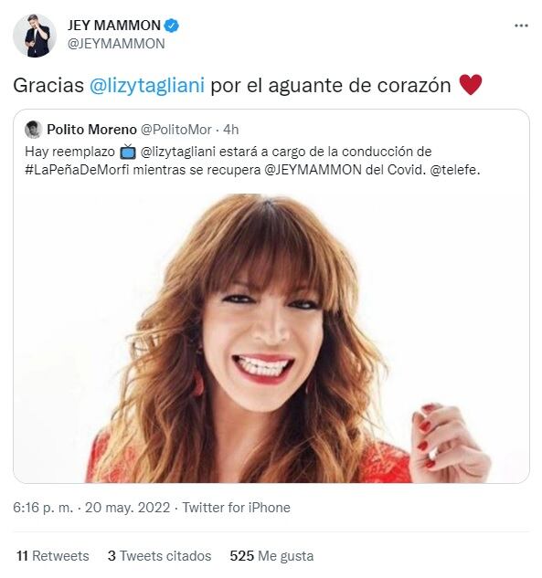 Jey Mammón le agradeció a Lizy Tagliani