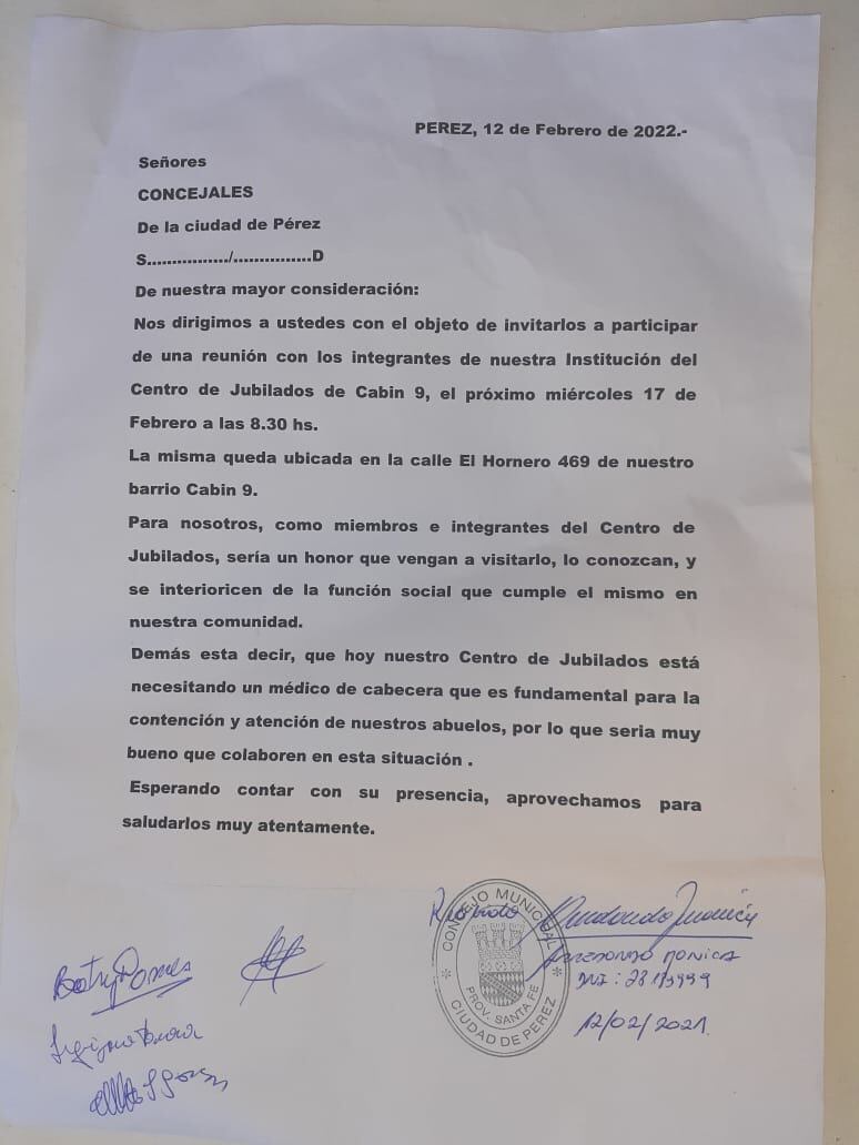 Carta a los Concejales de Pérez (Norma Acosta)