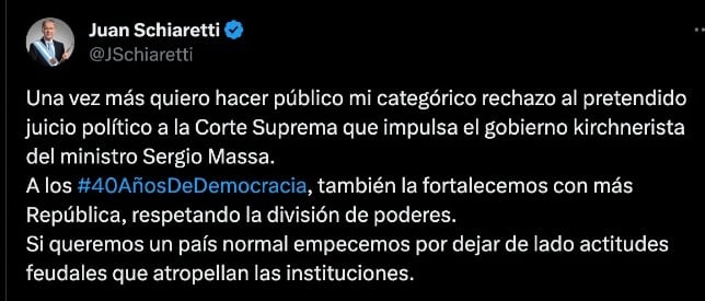 EL MENSAJE DE SCHIARETTI CONTRA MASSA.