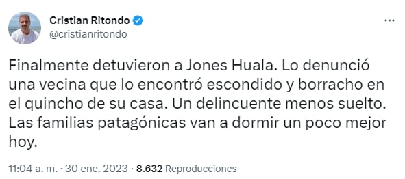 Cristián Ritondo sobre la detención de Jones Huala.