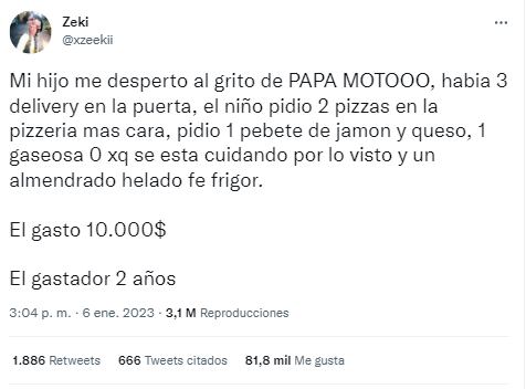 Se despertó y descubrió que su hijo gastó 10 mil pesos en delivery: “Lo peor de todo es que estoy a dieta”.