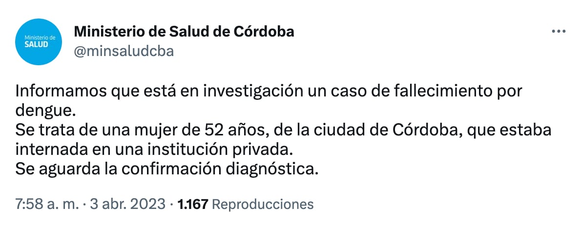 Comunicado del Ministerio de Salud. 