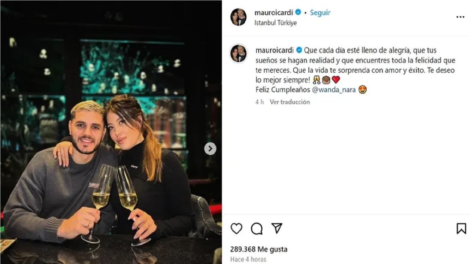 El mensaje de Mauro Icardi en el cumpleaños de Wanda Nara.