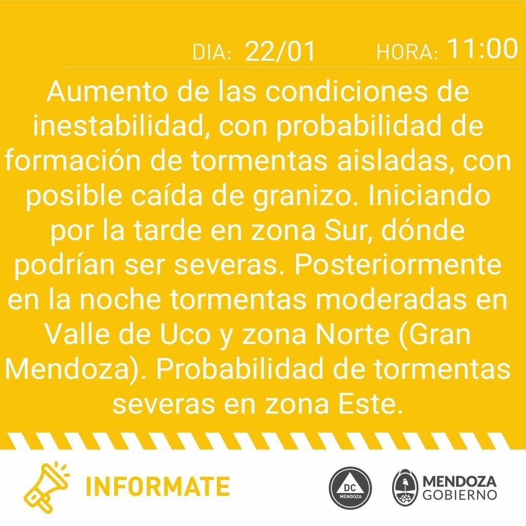 Alerta emitida por Defensa Civil en la mañana de este sábado.