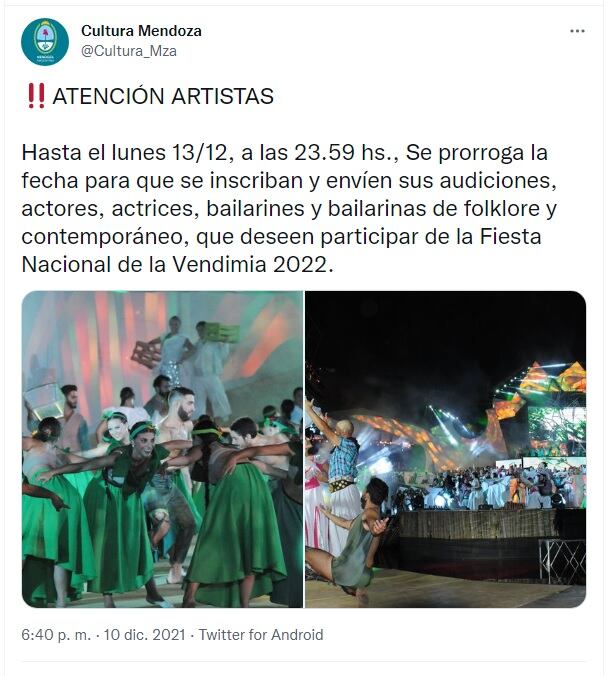 Tweet donde se informa la prórroga.