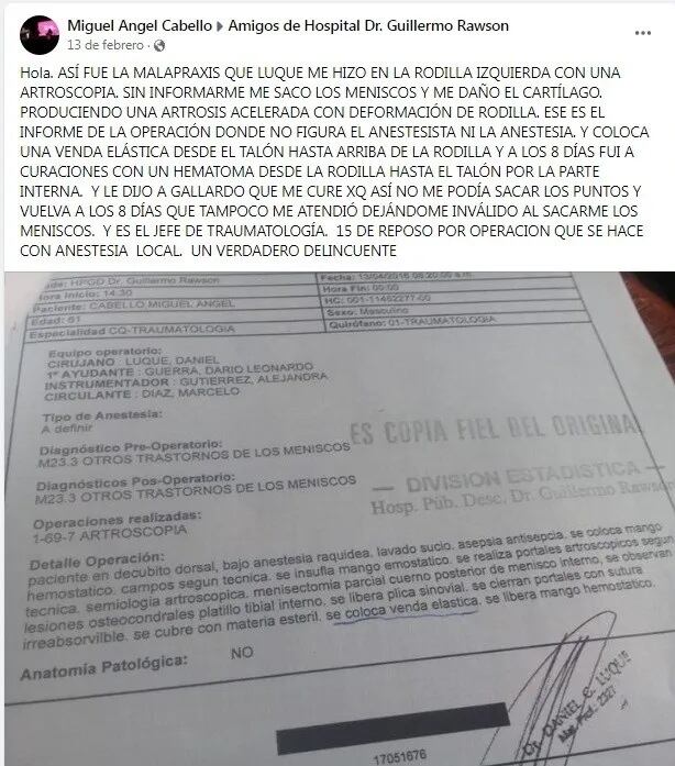 Una de las publicaciones de Facebook de Miguel Ángel Cabello