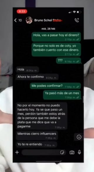 El chat de Coti Romero con el estafador.