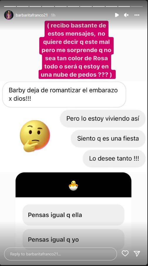 Le dijeron a Barby Franco que "romatizaba" el embarazo. 