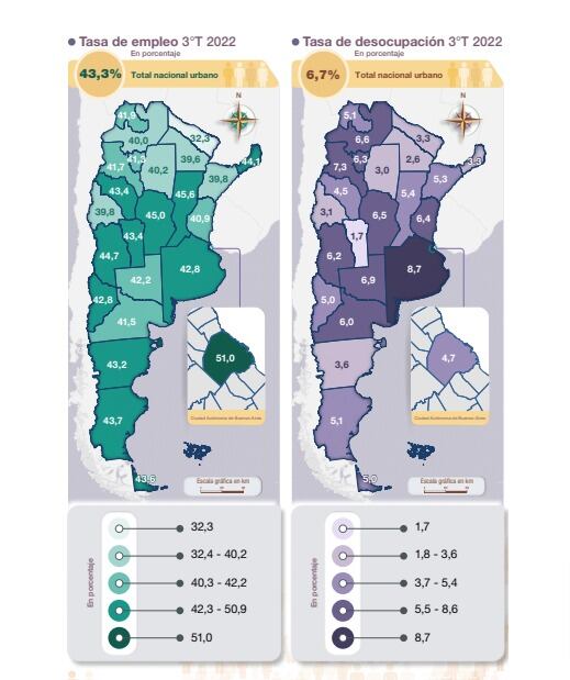 Los niveles de empleo y desempleo en todas las provincias.