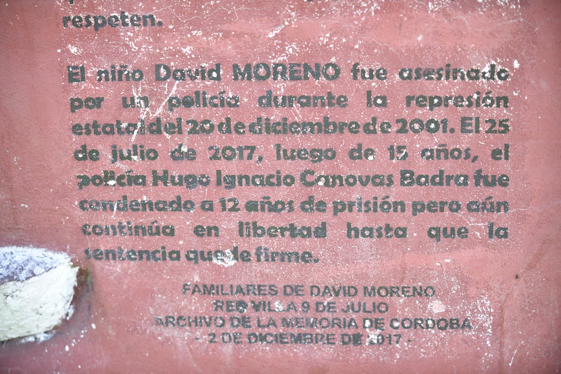 En la plaza de San Pedro de Torres esquina Mogrovejo, un mural recuerda la muerte de David Moreno. ( Ramiro Pereyra /La Voz )