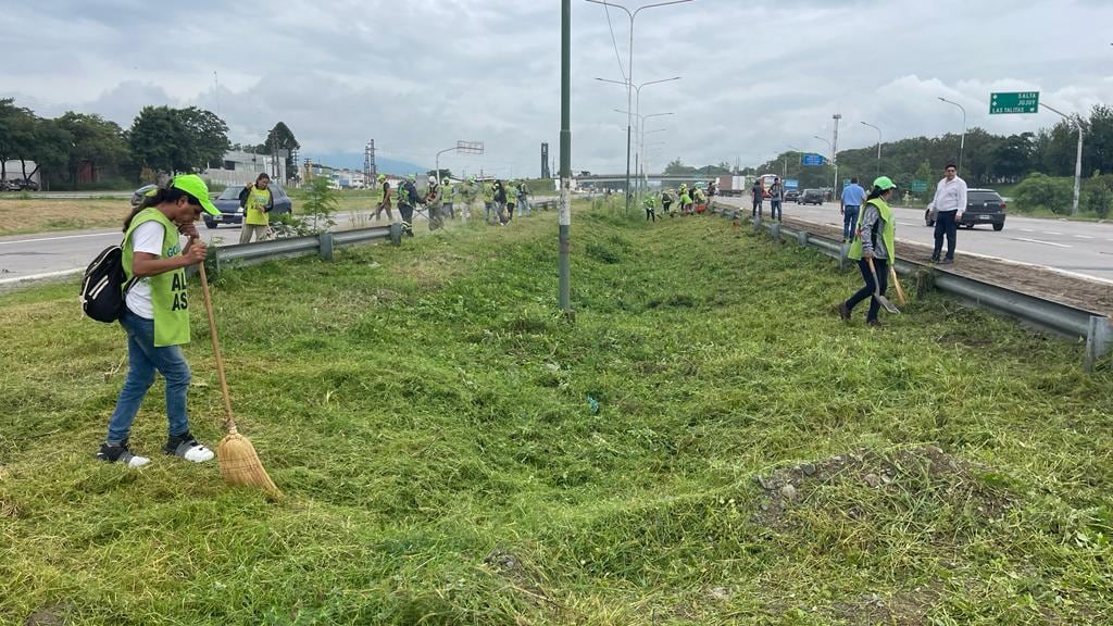 Las cuadrillas trabajaron coordinadamente en el desmalezados de los cordones.