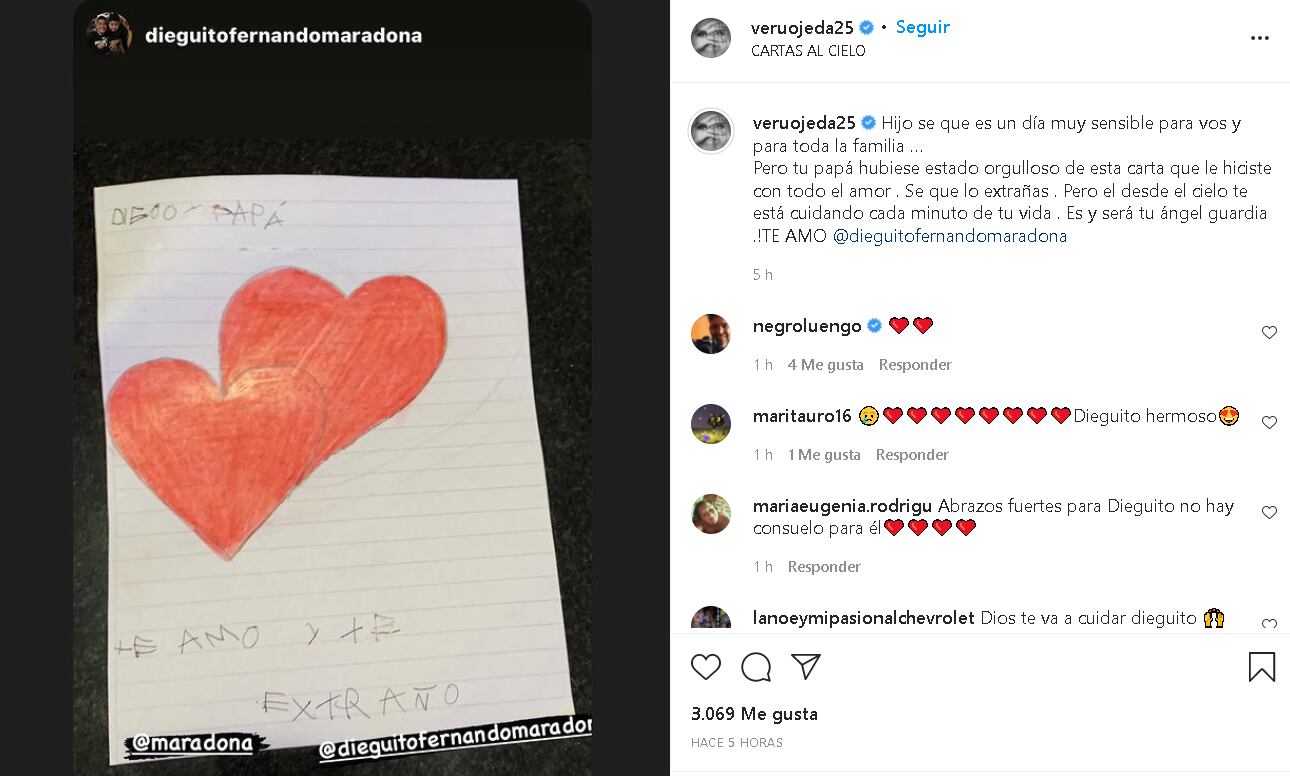 Las palabras que Verónica Ojeda le dedicó a su hijo en el aniversario de la muerte de Maradona.