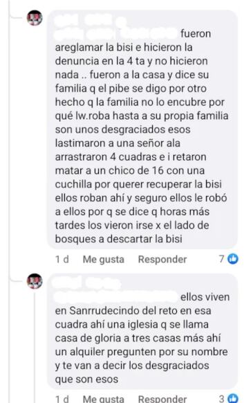 Los mensajes que apuntan a los sospechosos del crimen en Florencio Varela.