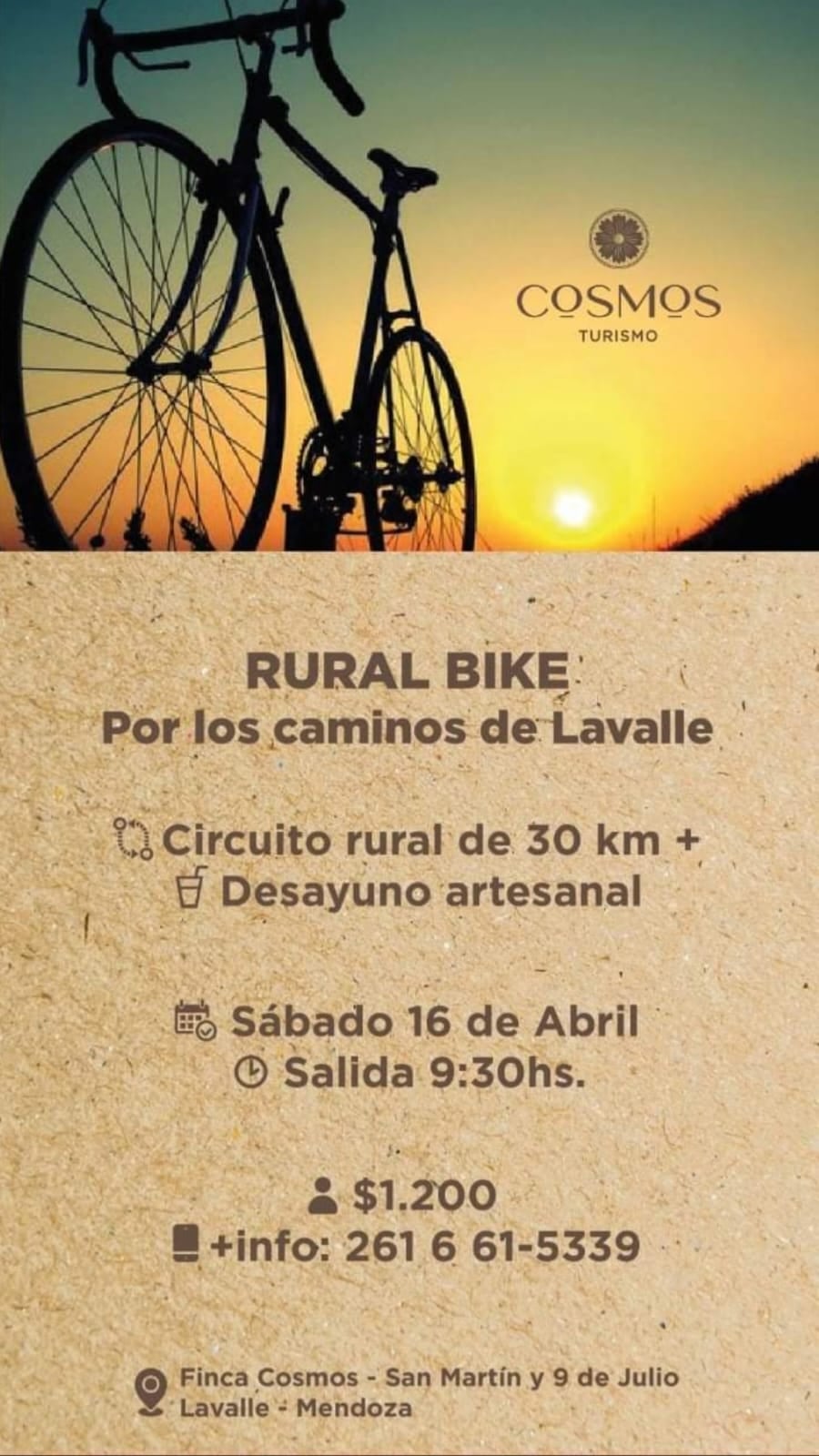 Rural bike, salida por los caminos de Lavalle. Imagen: Facebook/ Lavalle Mendoza Turismo.