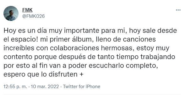 La reflexión de FMK sobre el lanzamiento de su álbum “Desde el espacio”.