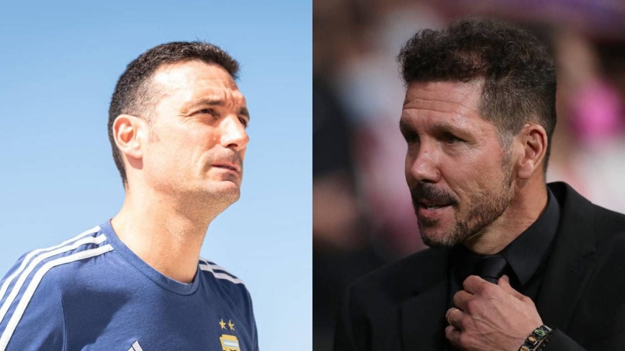 Lionel Scaloni, director técnico de la Selección Argentina, y Diego Simeone, DT del Atlético de Madrid.