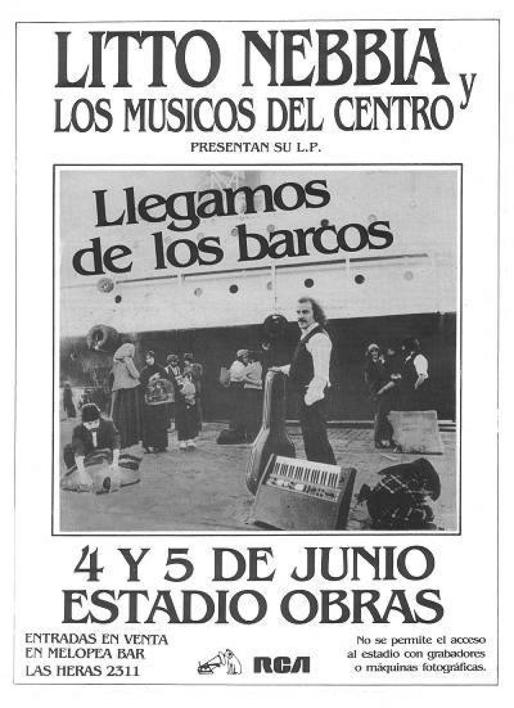 Afiche de la presentación oficial de "Llegamos de los barcos", el disco de estudio de Litto Nebbia y Los Músicos del Centro. (Facebook Litto Nebbia)