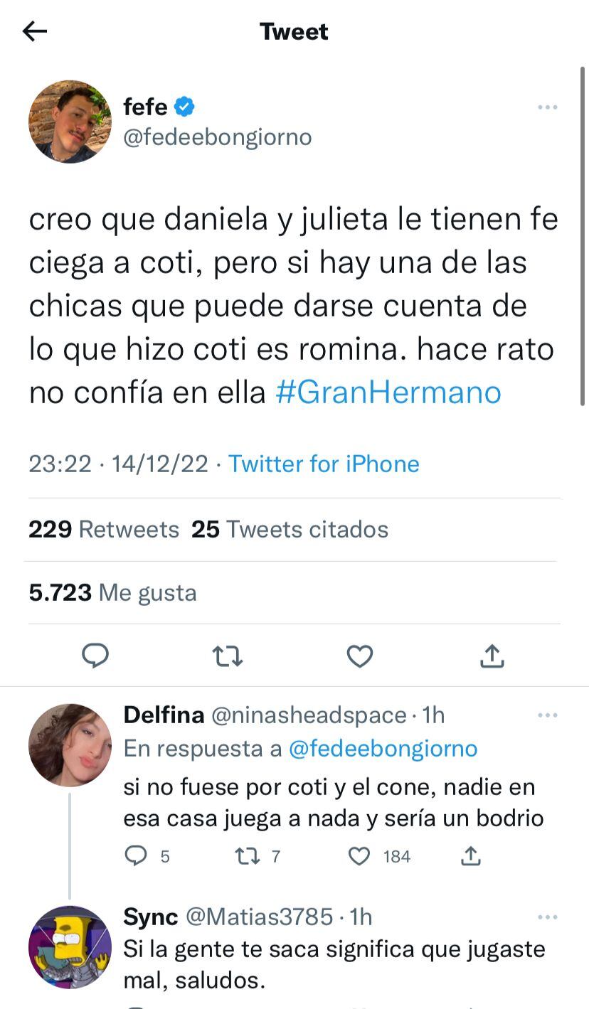 En redes debatieron la nominación espontánea de Coti en Gran Hermano.