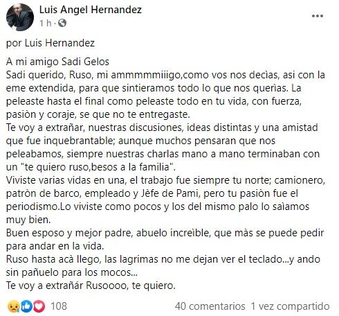 El periodista Luis Hernández y su reconocimiento a Sadi Gelós