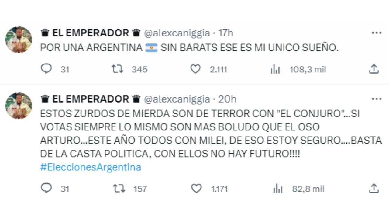 Los tweets de Alex Caniggia.