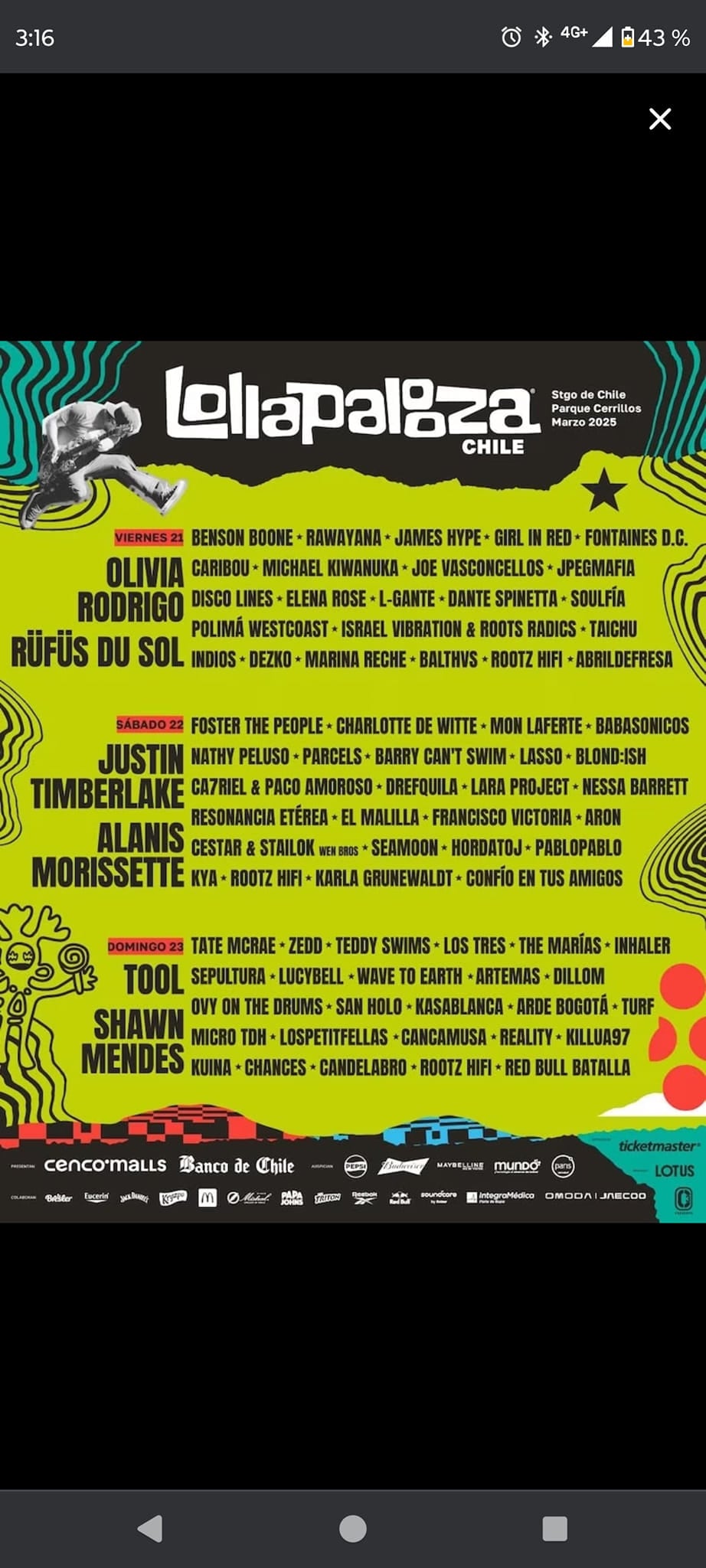 Lollapalooza Argentina 2025: así es el line up día por día de Chile y Brasil