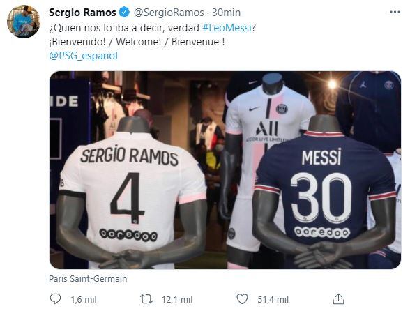 Sergio Ramos le dio la bienvenida a Lionel Messi.