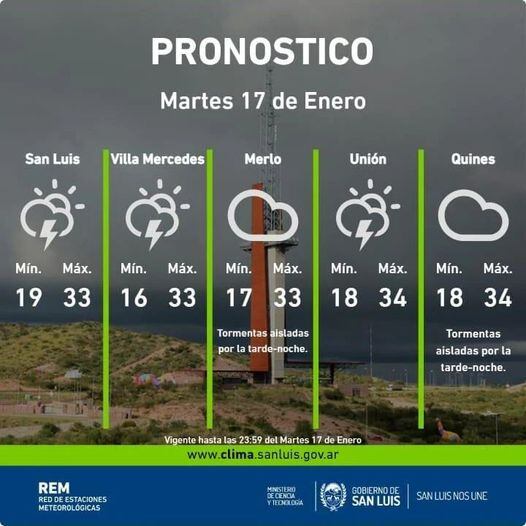 Pronóstico para este martes 17 de enero en San Luis.