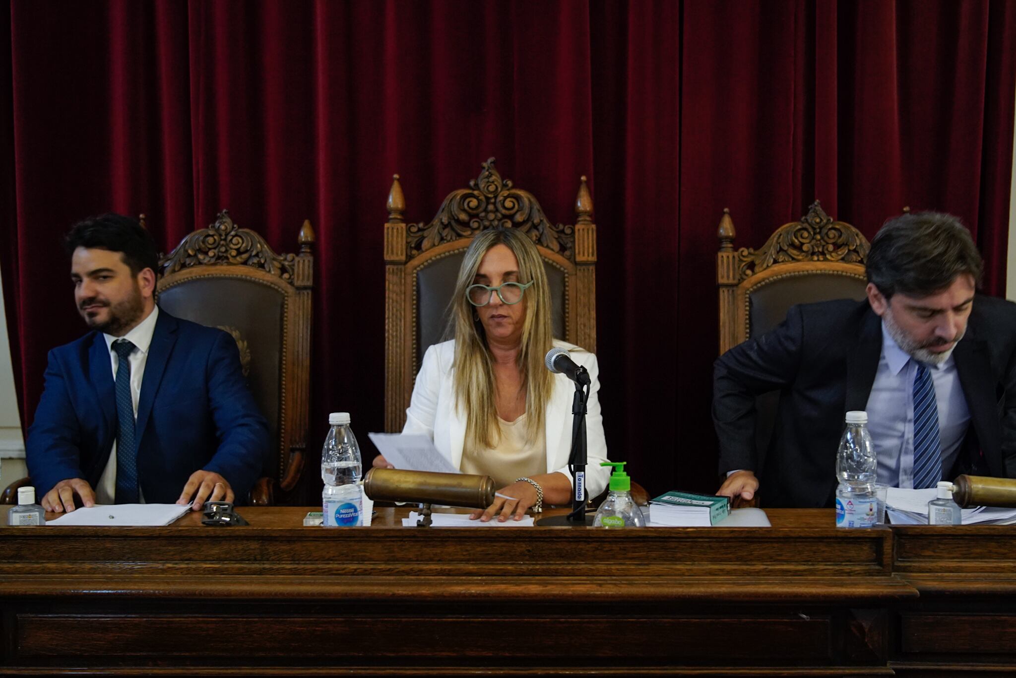 Los jueces María Claudia Castro, Christian Rabaia y Emiliano Lázzari, los integrantes del Tribunal Oral Criminal 1 de Dolores. 