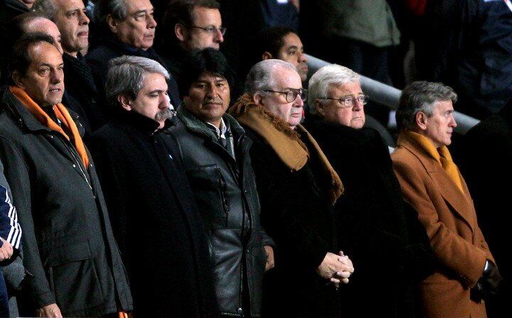 Daniel Scioli, Aníbal Fernández, Evo Morales y Julio Grondona.