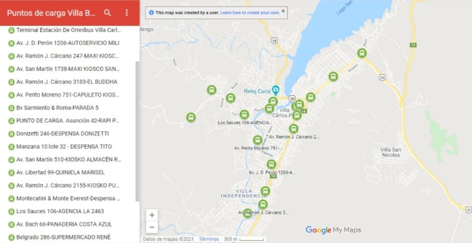 Puntos de carga "Villa Bus" en Villa Carlos Paz.
