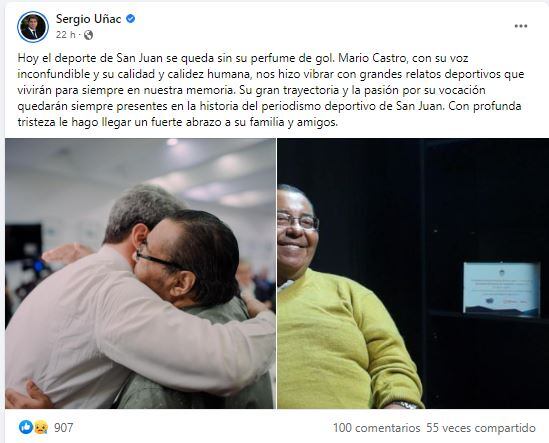 Despedida de Castro en redes sociales.