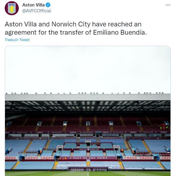 Emiliano Buendía jugará en Aston Villa.