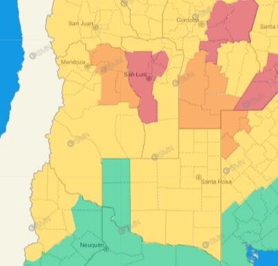 Alerta amarillo por altas temperaturas en el sur mendocino.