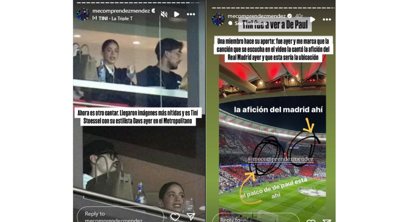 Tini Stoessel en el Estadio Metropolitano junto a su estilista para ver a Rodrigo De Paul en la cancha.