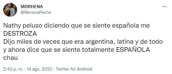 Nathy Peluso confesó que se “siente española” y causó polémica en las redes sociales.