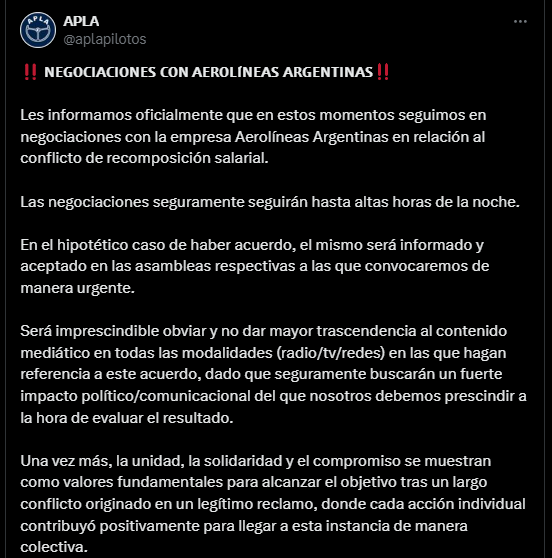 El comunicado de APLA