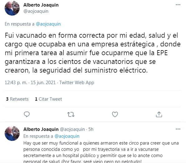 Joaquín justificó su vacunación