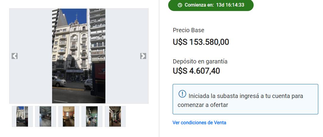 Siete inmuebles se van a subastar en la Ciudad de Buenos Aires.